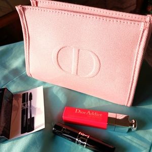 Dior cosmetic bag with Dior products